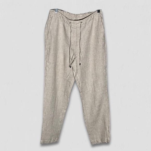 Chico's Straight Leg Pants High-Rise Adjustable Drawstring 100% Linen Beige 6R - Picture 1 of 11